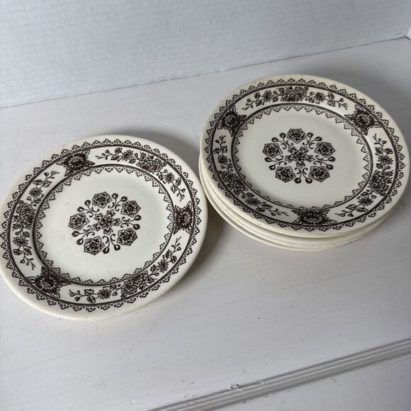6 Vintage Royal China USA Hampshire Brown 6.5”Bread/Dessert Plates Excellent - Picture 4 of 10